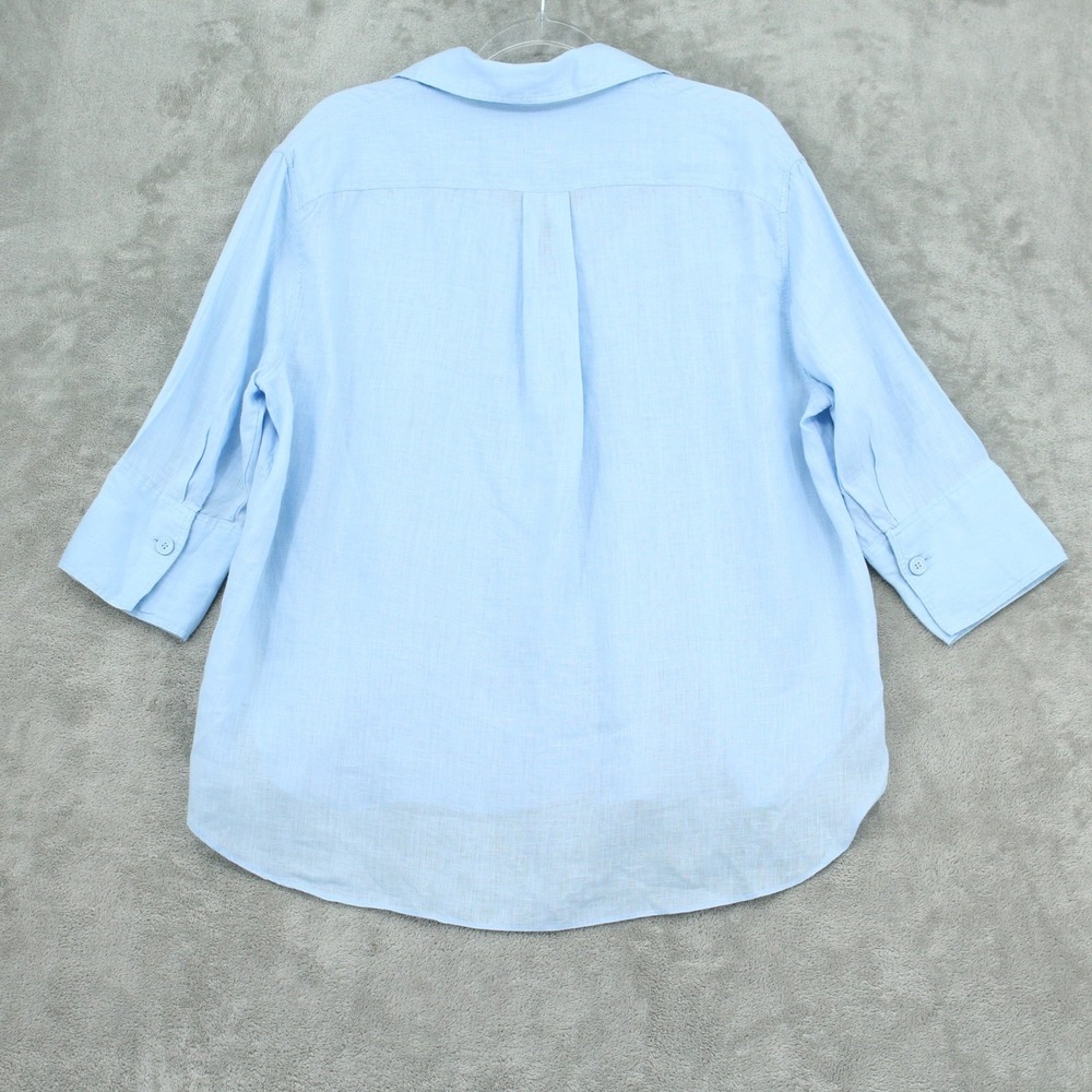 Zara Shirt Womens Small Linen Button Front Lightweight Costal Boxy Relaxed Blue - Picture 2 of 10
